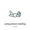 Lying person reading outline vector icon. Thin line black lying person reading icon, flat vector simple element illustration from