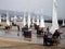 Lyme Regis, Dorset, England. Racing yachts on the beach