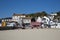 Lyme Regis Dorset England UK beach cafe on a beautiful calm still day on the English Jurassic Coast