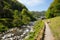 Lynmouth Devon river view from path towards town from Watersmeet