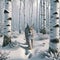 Lynx Wilderness Wintertime Birch Trees Snowy Pathway Forest Canada AI Generated