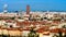 Lyon city bird-fly view in tilt-shift