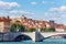 Lyon cityscape with the Pont Bonaparte road bridge