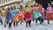 Lyon / France - September 16 2018: Biennial dance parade, colored groups parade in the streets of Lyon on the theme a parade for