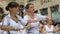 Lyon / France - September 16 2018: Biennial dance parade, colored groups parade in the streets of Lyon on the theme a parade for