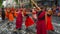 Lyon / France - September 16 2018: Biennial dance parade, colored groups parade in the streets of Lyon on the theme a parade for