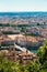 Lyon panorama elevated view on sunny day. Aerial panoramic view of Lyon with the skyline. Bellecour Square And Place Poncet, Lyon