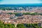 Lyon panorama elevated view on sunny day. Aerial panoramic view of Lyon with the skyline. Lyon Cityscape With City Hall And Opera