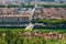 Lyon panorama elevated view on sunny day. Aerial panoramic view of Lyon with the skyline. Top view of Lyon cityscape with Pont