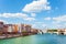 Lyon quay with Pont Bonaparte across Saone river