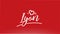 lyon white city hand written text with heart logo on red background