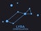 Lyra constellation. Stars in the night sky. Cluster of stars and galaxies. Constellation of blue on a black background. Vector