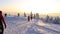 Lysa Hora, Beskydy / Czech Republic - 8. February 2020: Men and women take a pictures of themselves in various poses on peak of Ly