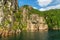 Lysefjord forested mountain rock landscape,  fjord sea view, Norway