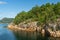 Lysefjord rocky green sea coast, Norway.