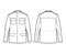 M-65 field jacket technical fashion illustration with oversized, stand collar, hide hood, flap pockets, epaulettes