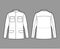 M-65 field jacket technical fashion illustration with oversized, stand collar, hide hood, flap pockets, epaulettes