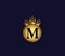 M Letter Crown Golden Colors Logo Design Concept