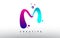 M Letter Design Logo. Rainbow Bubble Gum Letter Colors with Dots and Fluid Colorful Creative Shapes