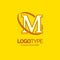 M Logo Template. Yellow Background Circle Brand Name template Pl
