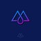 M monogram. Mountain water logo. Linear flat letter like two mountains with drop.