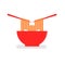 M ramen noodle, red bowl, and chopstick logo design template