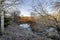 M River bank in the fall in Russia on a clear sunny day. Moscow region