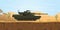 M1 abrams tank usa main battle tank on the desert with haze smoke on the road