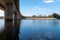 The M5 looms over the River Exe in Tospham, taken from underneath the motorway looking across the river