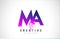 MA M A Purple Letter Logo Design with Liquid Effect Flowing