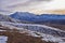 Maack Hill Sensei trail snowy mountain valley views in Lone Peak Wilderness Wasatch Rocky Mountains, Utah.