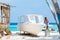 MAAFUSHI, MALDIVES - JANUARY 5: Craftsman repairs a speedboat to be ready for a new tourist season