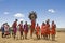 Maasai men jumping in a group dance