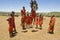 Maasai men jumping in a group dance