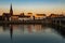 Maastricht with a view on the Ridder beer brewery during sunset with an amazing sky full of color