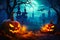 Macabre Jack-o'-Lanterns: Candles Flicker in the Night Mist