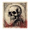Macabre Realism: Vintage Postage Stamp With Aggressive Skull Illustration
