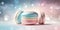 Macaron On Background White Pink Blue Magical Fantasy Bokeh. Generative AI