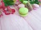 Macaron colorful sweet wooden background,vintage flower
