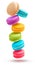 Macaron cookies of vivid colors levitating over white background. Generative AI isolated illustration
