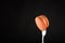 Macaron on Fork, Pink Sweet Macaron isolated on black background