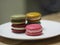 Macaron many color in white plate, Dessert snacks