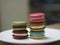 Macaron many color in white plate, Dessert snacks