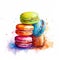 Macaron on a pastel background in a wet watercolor theme. Banner. Place for text. Generative AI