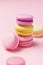 Macarons. Colorful Macaroons On Pink Background