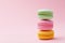 Macarons. Colorful Macaroons On Pink Background
