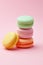 Macarons. Colorful Macaroons On Pink Background