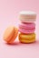 Macarons. Colorful Macaroons On Pink Background