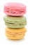 Macarons macaroons colorful cookies stack from France isolated