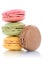 Macarons macaroons cookies stack dessert from France isolated